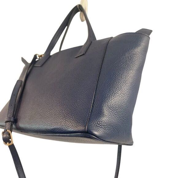 Tory Burch Thea Navy Leather Tote Satchel Purse Women’s Luxury Bag - Picture 9 of 15